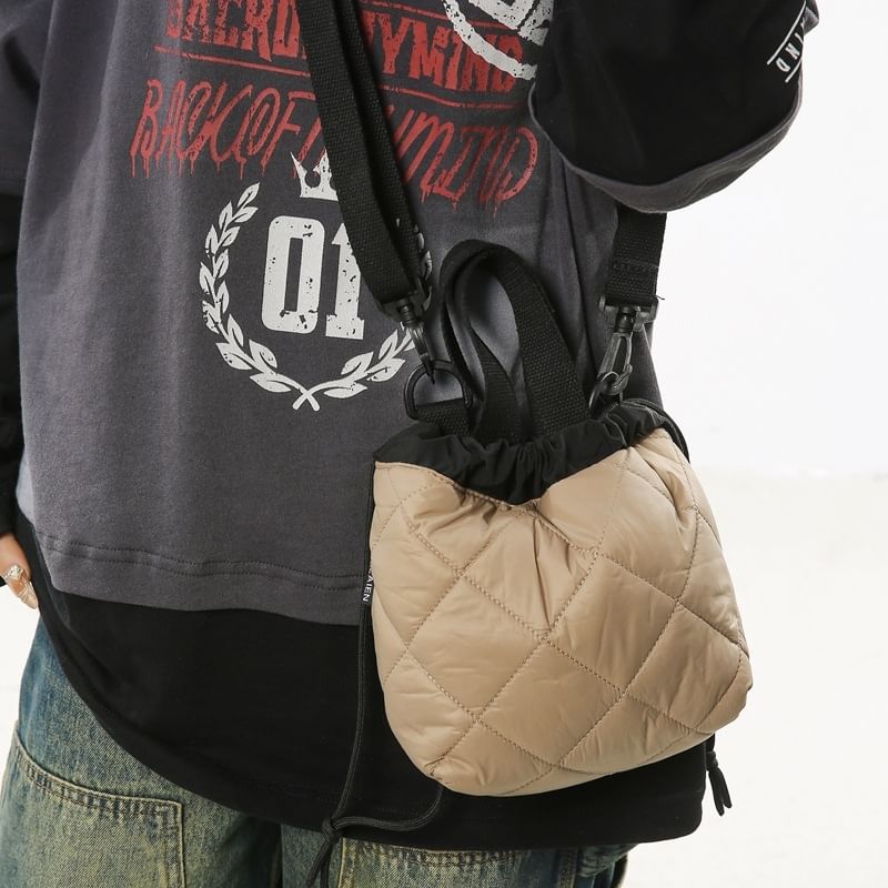 Two-Tone Drawstring Crossbody Bag Quilted