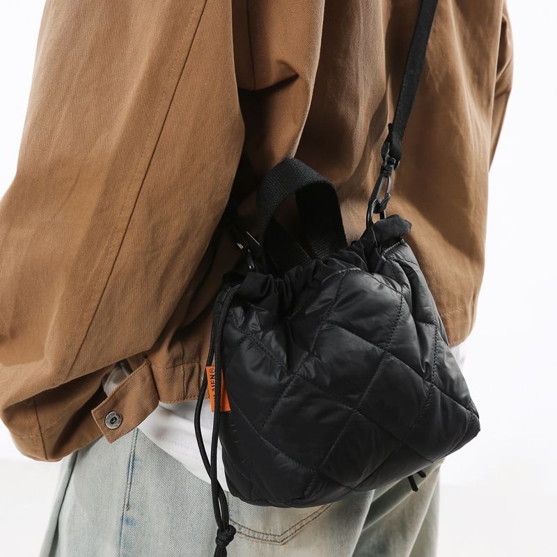 Two-Tone Drawstring Crossbody Bag Quilted