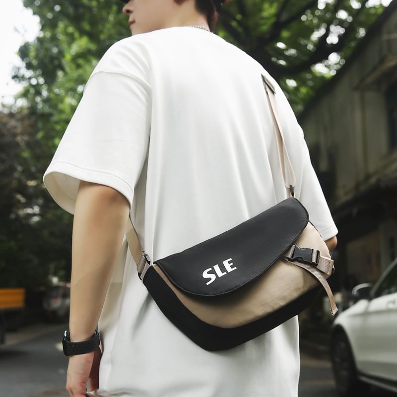 Lettering Bag Crossbody Two-Tone Flap Buckled