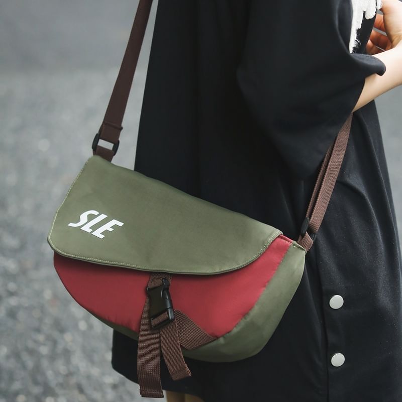 Lettering Bag Crossbody Two-Tone Flap Buckled