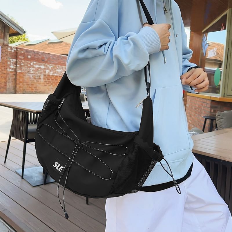 Drawstring Logo Lettering Crossbody Bag