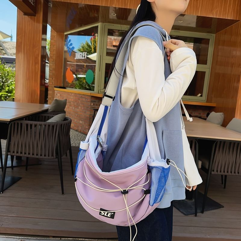 Drawstring Logo Lettering Crossbody Bag