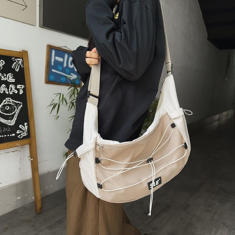 Drawstring Logo Lettering Crossbody Bag