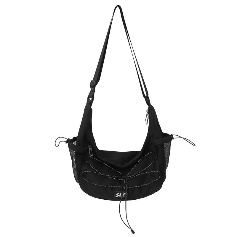 Drawstring Logo Lettering Crossbody Bag