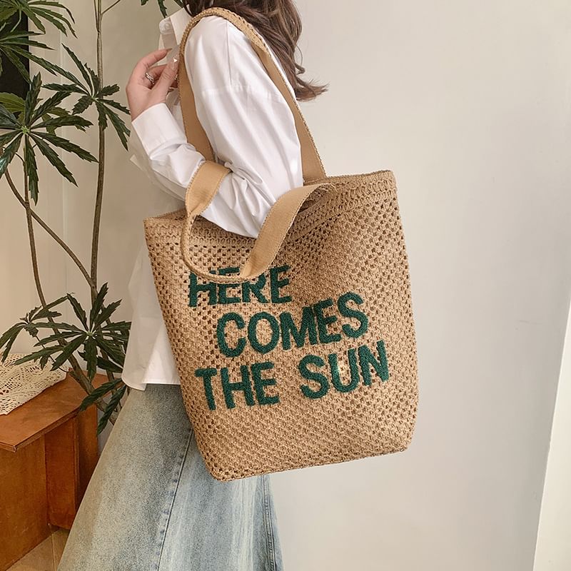 Woven Letter Embroidered Bag Tote