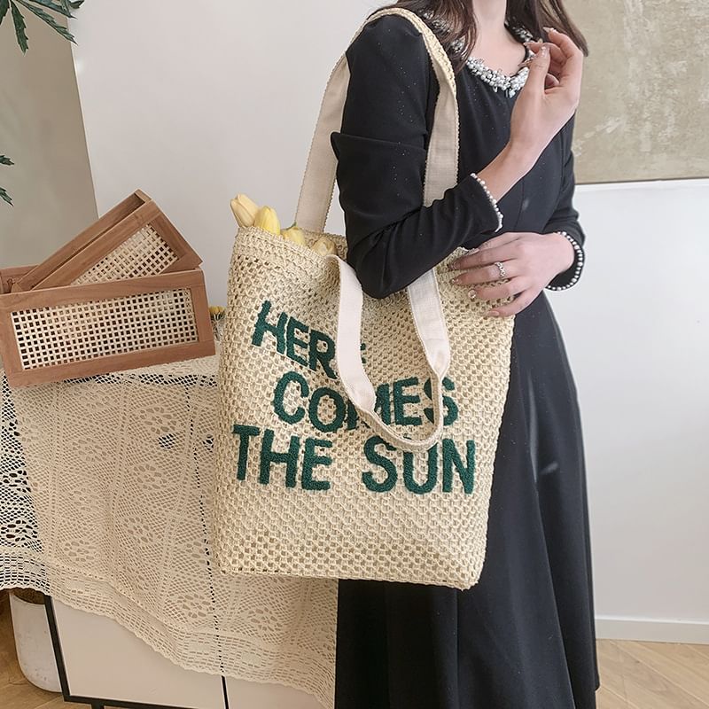 Woven Letter Embroidered Bag Tote