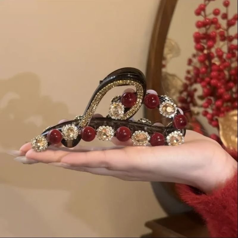 Rhinestone Hair Claw Heart Bead