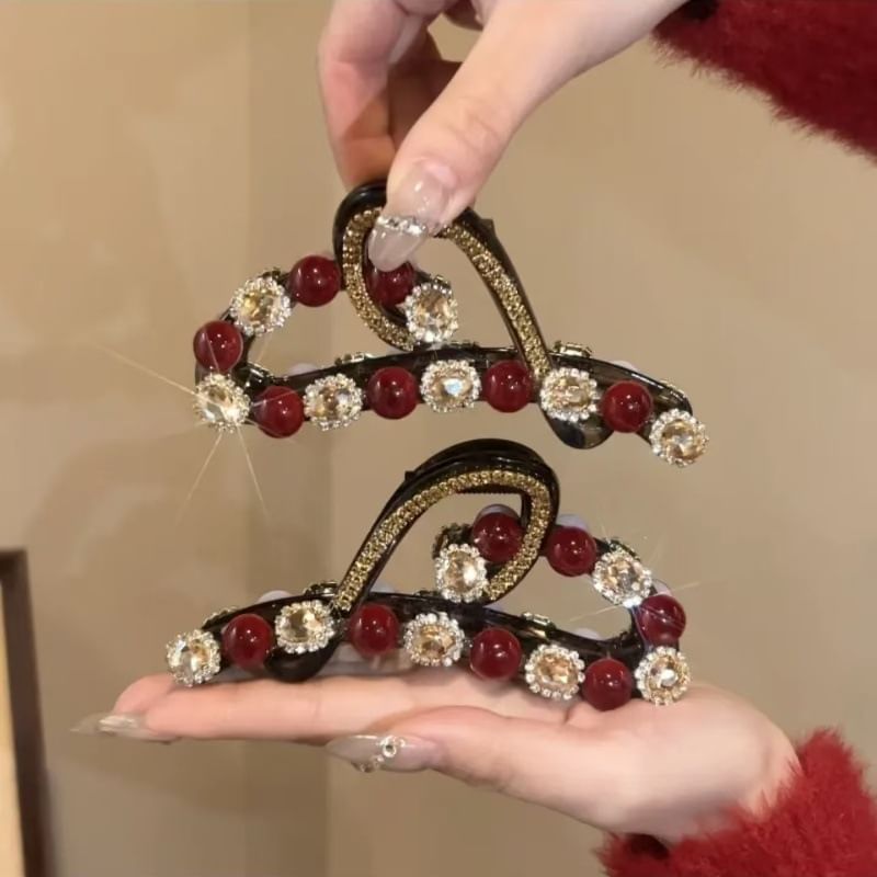 Rhinestone Hair Claw Heart Bead