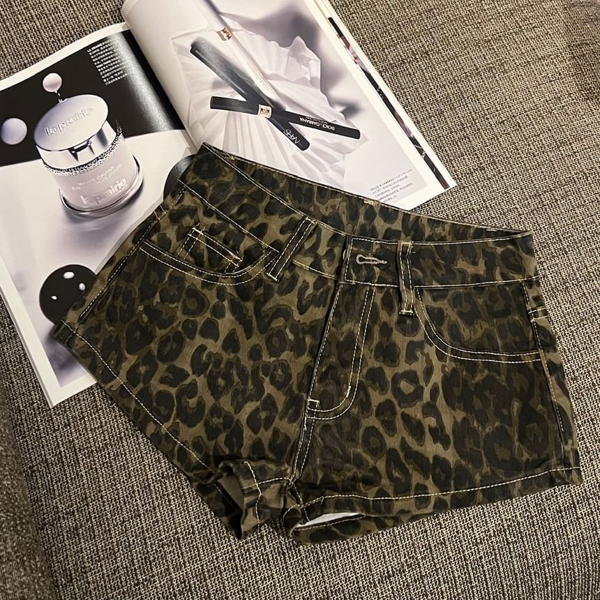 Pants Rise Print Leopard Denim Low Hot