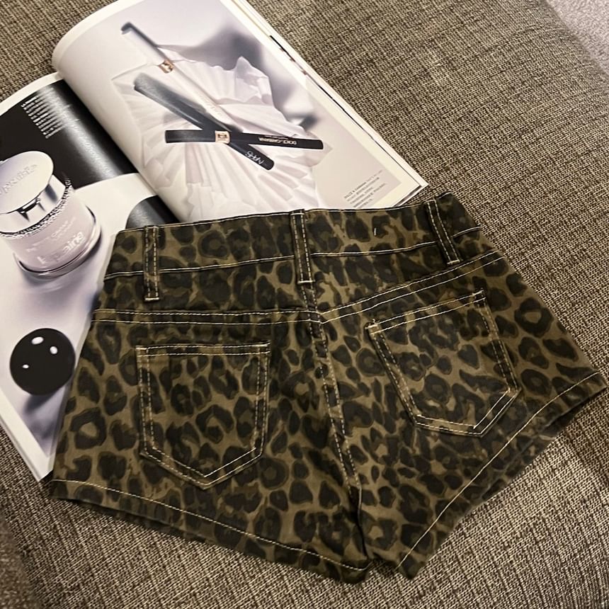 Pants Rise Print Leopard Denim Low Hot