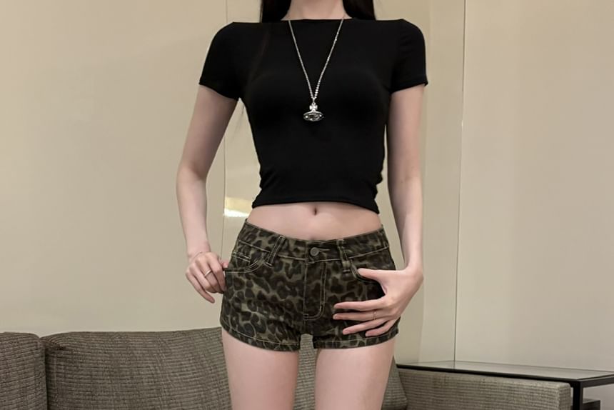 Pants Rise Print Leopard Denim Low Hot