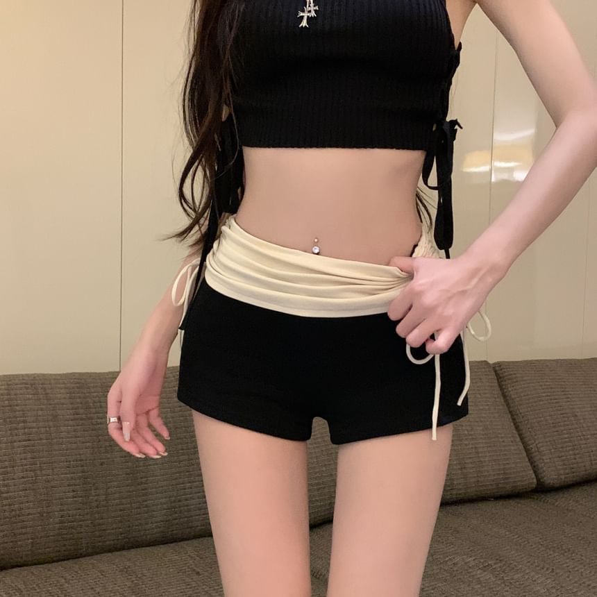 High Drawstring Pants Tone Two Ruched Waist Hot