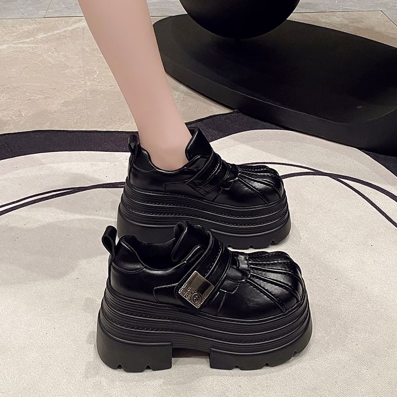 Platform Faux Strap Adhesive Leather Shoes