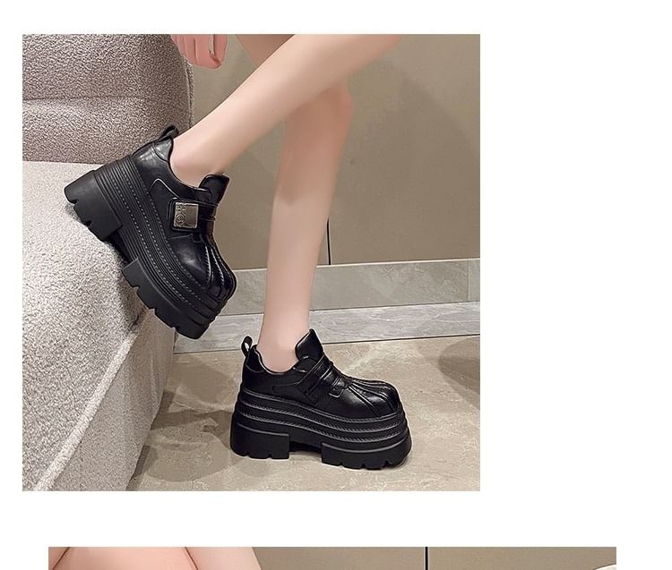 Platform Faux Strap Adhesive Leather Shoes