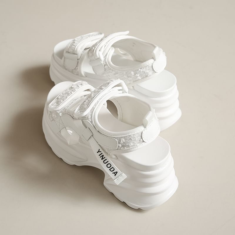Platform Strap Adhesive Sequin Sandals Slingback