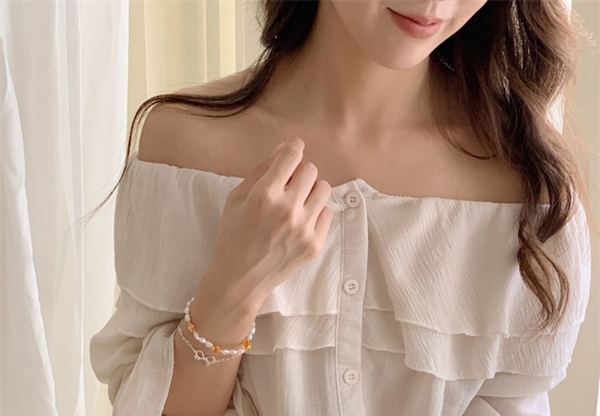 925 Silver / Beaded Bow Sterling Pearl Natural Bracelet