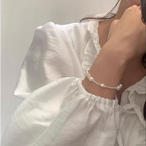 Silver Faux Pearl Beaded 925 Sterling Bracelet