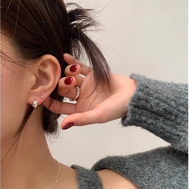 Earring Silver Sterling Glossy Hoop 925