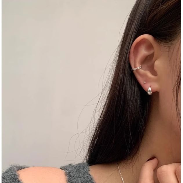 Earring Silver Sterling Glossy Hoop 925