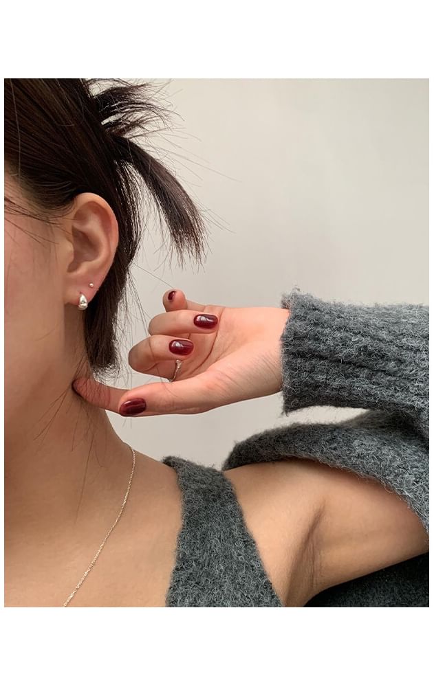 Earring Silver Sterling Glossy Hoop 925