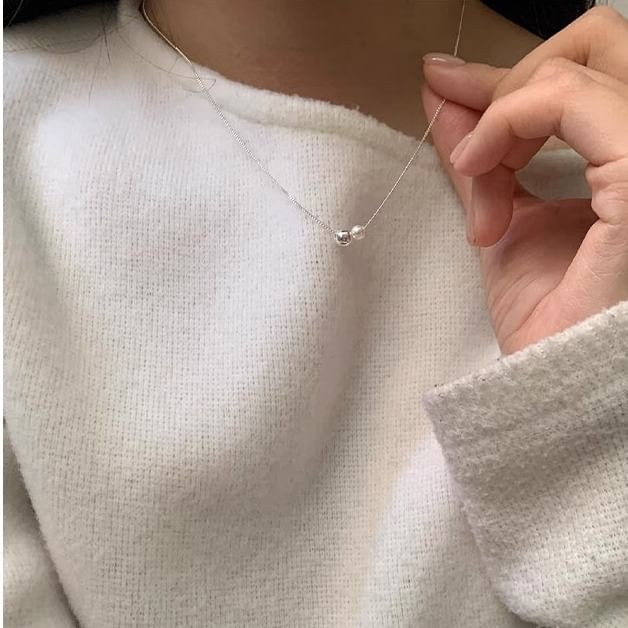 Sterling Silver Ball Pearl Faux 925 Necklace