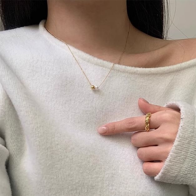 Sterling Silver Ball Pearl Faux 925 Necklace