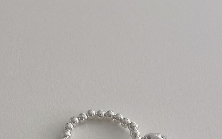 Silver Pearl Sterling 925 Elastic Beaded Faux Ring