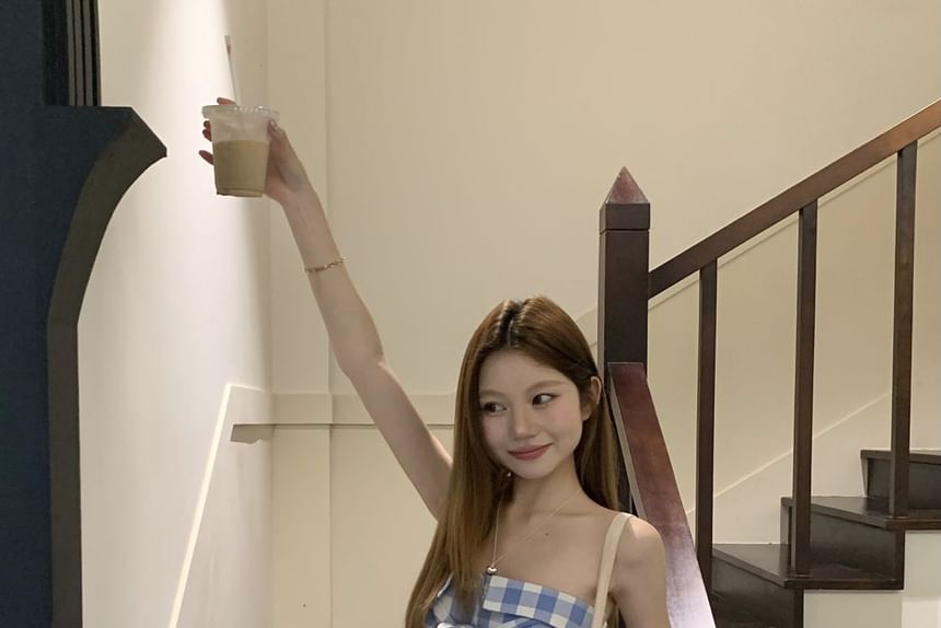 Asymmetrical Tube Top Plaid