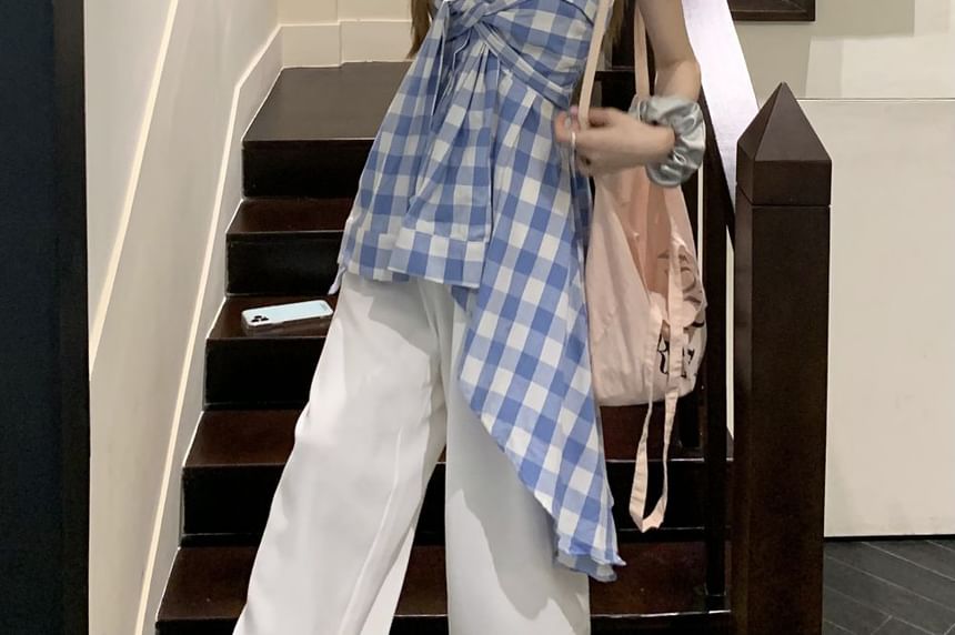 Asymmetrical Tube Top Plaid