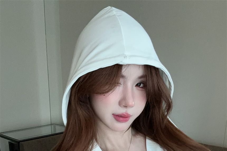 Sleeveless Plain Crop Hooded Top V-Neck