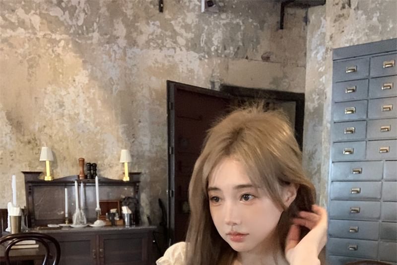 Blouse Skirt High Panel A-Line Slim / Lace Waist Fit Short-Sleeve Mini