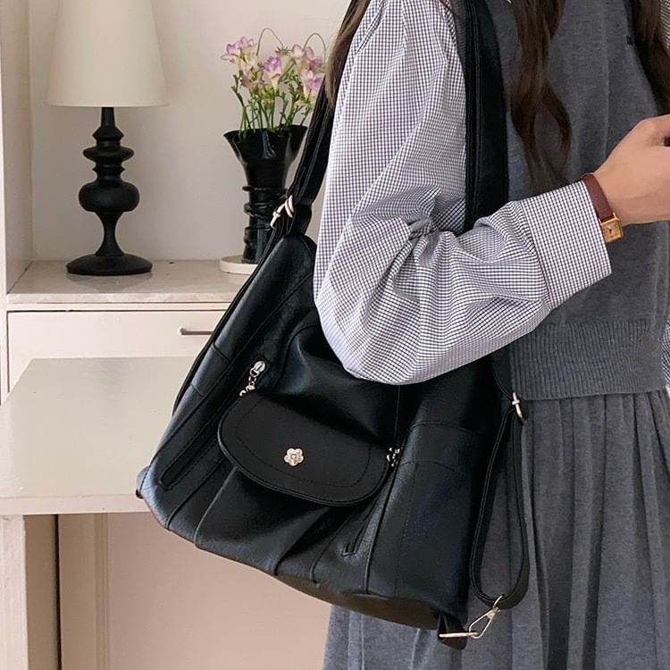 Shoulder Bag Plain Leather Faux