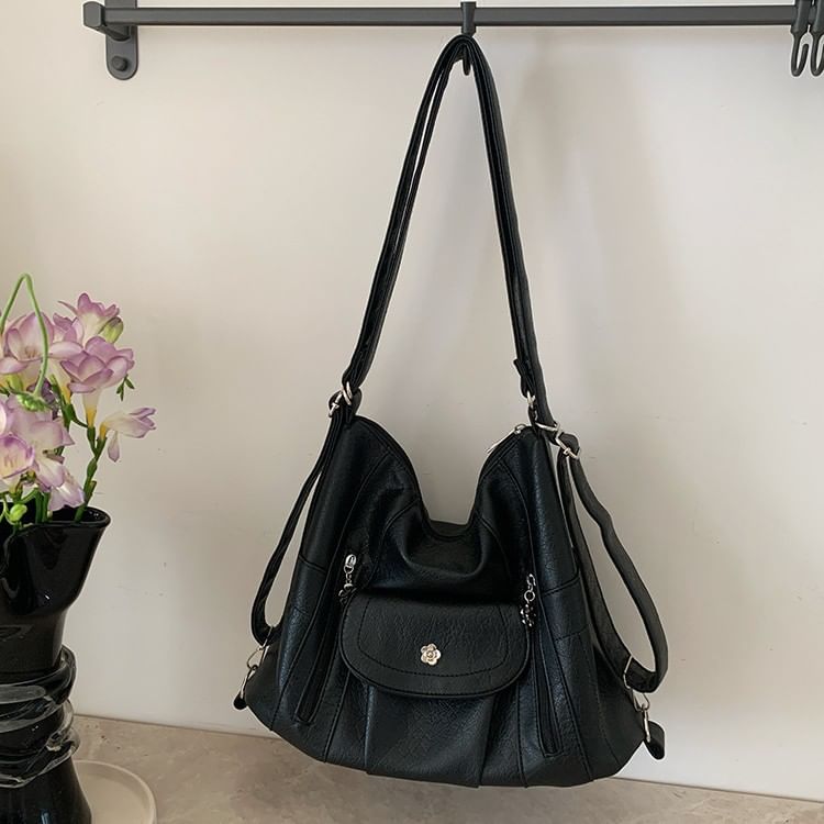 Shoulder Bag Plain Leather Faux