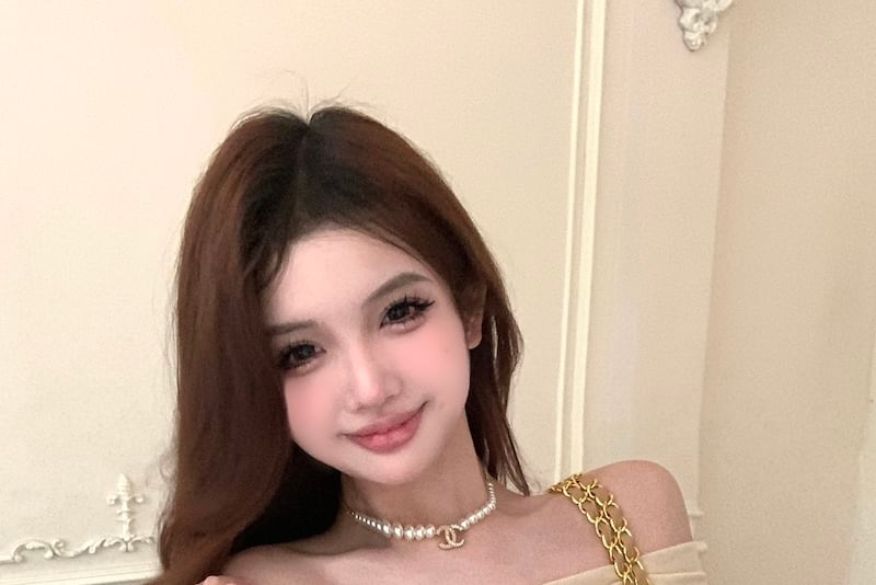 Asymmetrical High T-Shirt Off-Shoulder Plain Tiered Ruched Rise A-Line Mini Skirt / Slim Long-Sleeve Fit