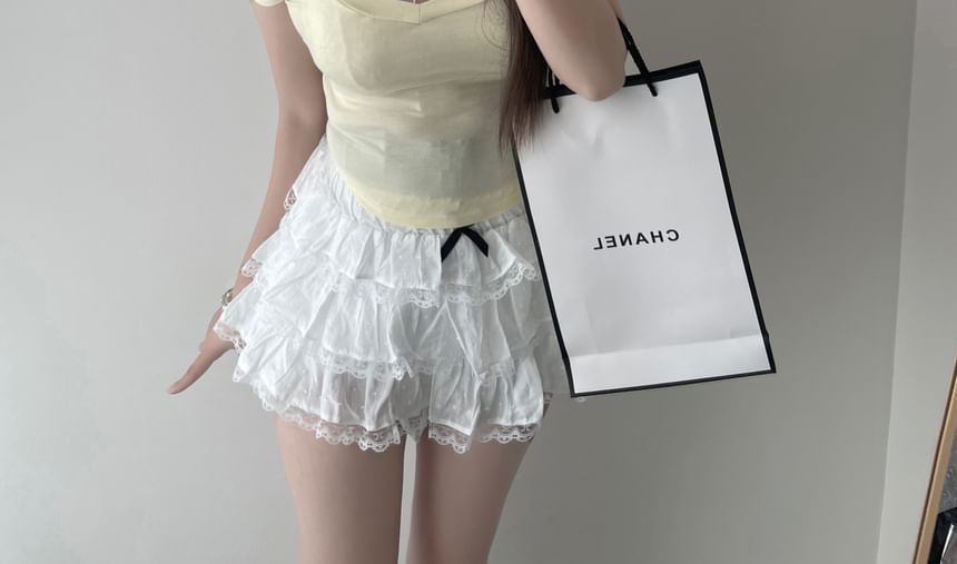 Slim Bra Fit Halter Top Plain Crop Neck Short-Sleeve / Scoop T-Shirt Lace