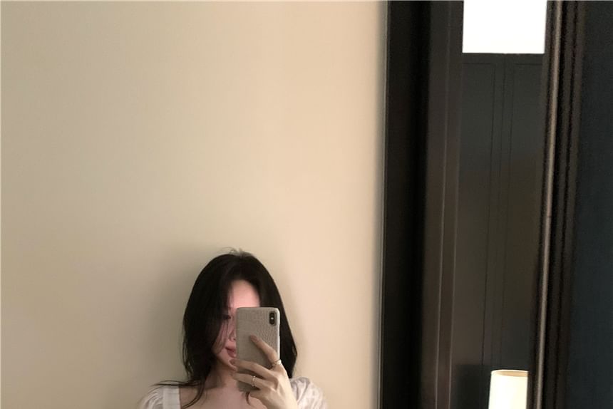 Square Neck Peplum Blouse Sleeve Plain Front Short Tie