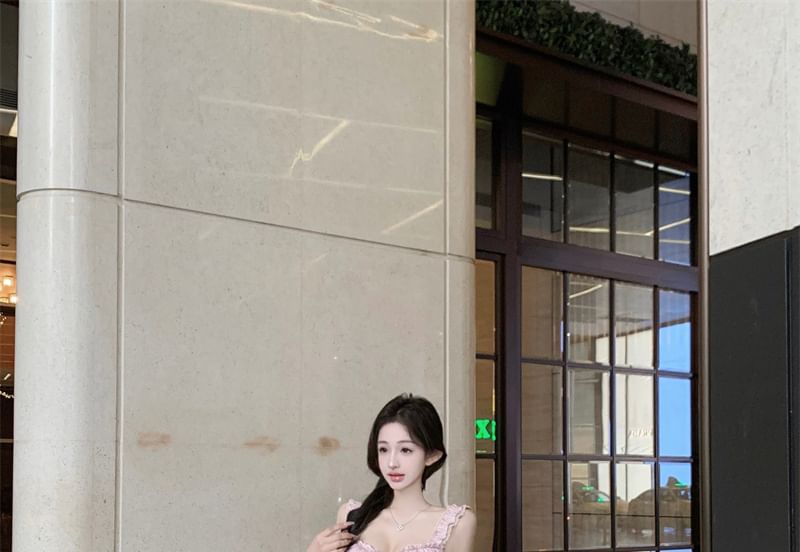 Frill High / Trim Fishtail Plain Sleeveless Maxi Top Skirt Waist