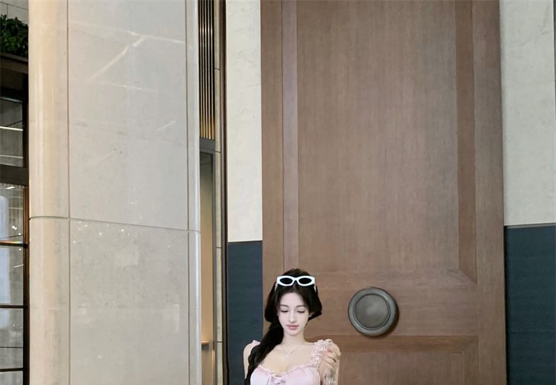 Frill High / Trim Fishtail Plain Sleeveless Maxi Top Skirt Waist