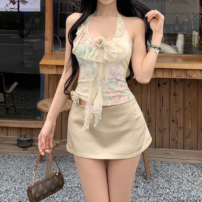 Halter Top Print Skirt Mini / Crop Neck