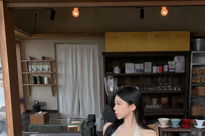 Halter Top Print Skirt Mini / Crop Neck