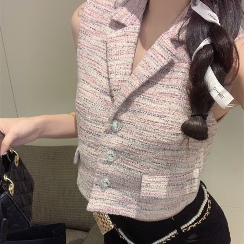 Lapel Crop Vest Collared Sleeveless