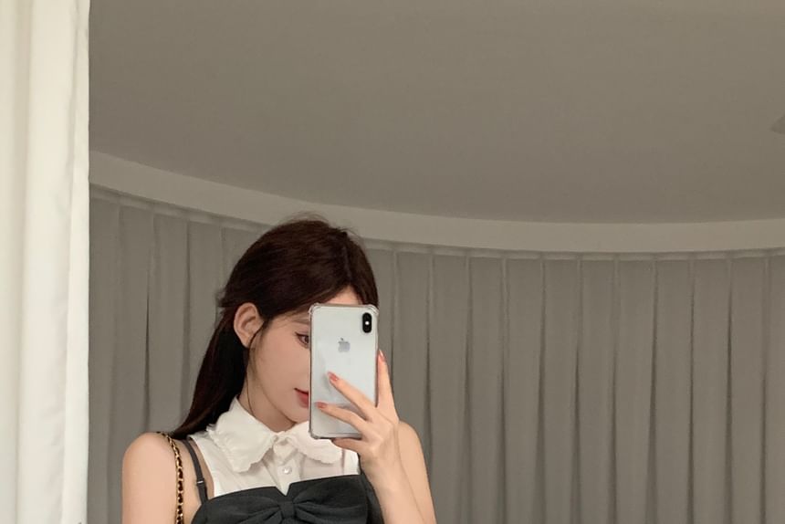 Crop Pencil Shirt Skirt Top Sleeveless Camisole Plain / Mini Button-Up