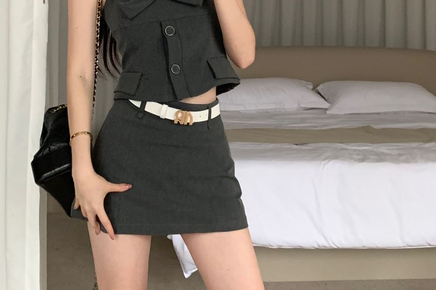 Crop Pencil Shirt Skirt Top Sleeveless Camisole Plain / Mini Button-Up