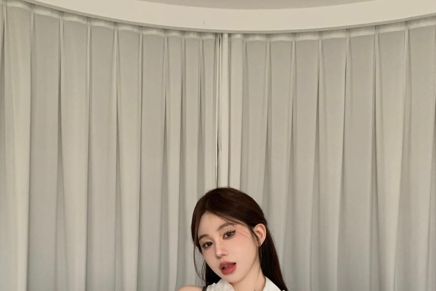 Crop Pencil Shirt Skirt Top Sleeveless Camisole Plain / Mini Button-Up