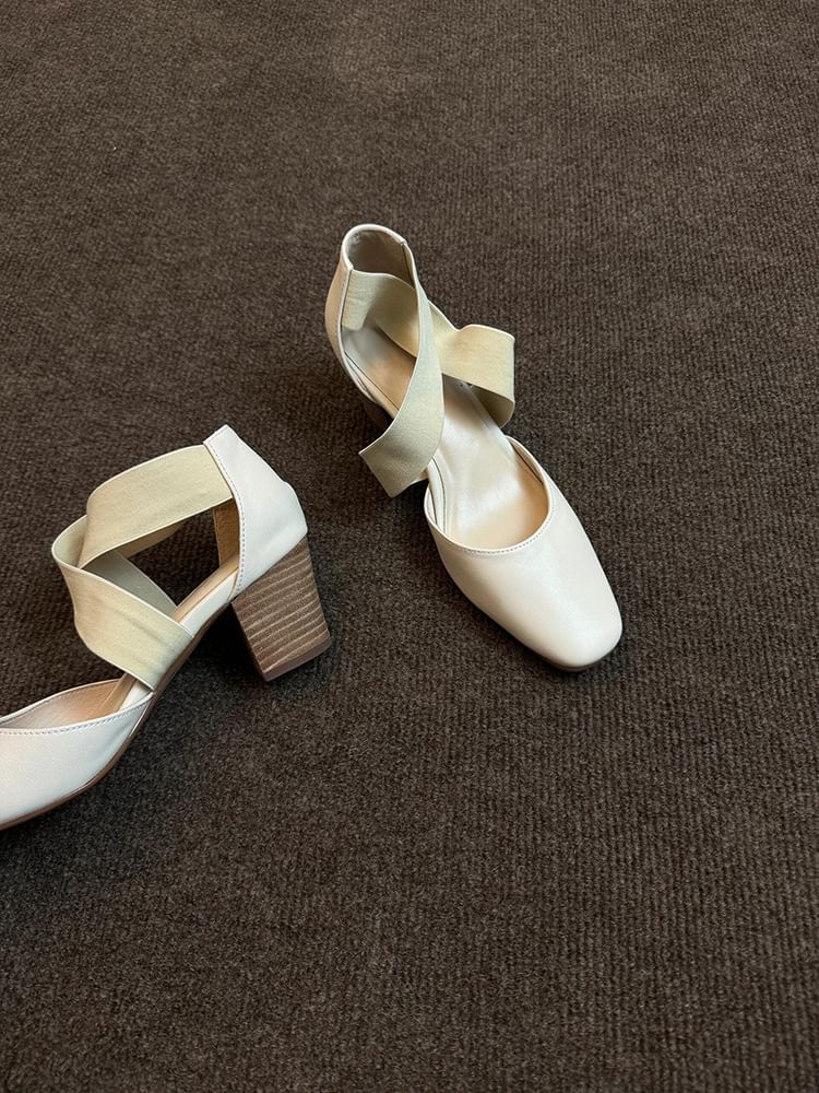 Strap Chunky Heel Mary Cross Jane Shoes