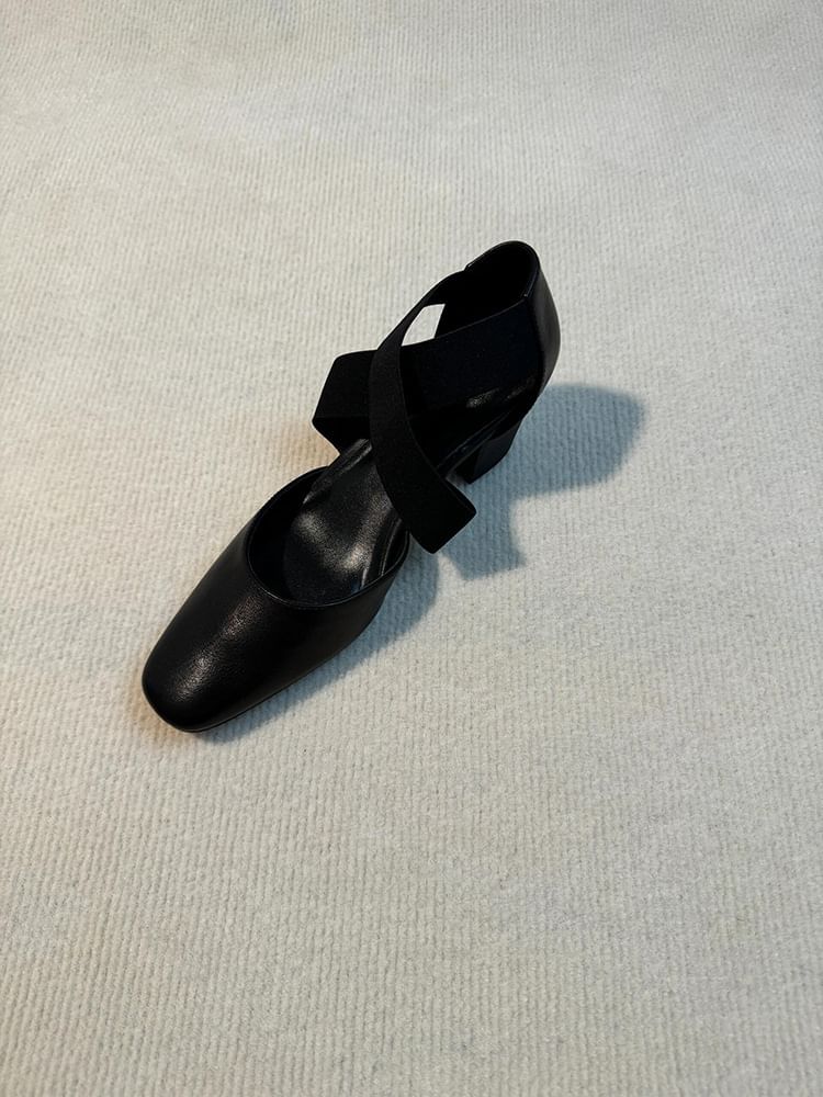 Strap Chunky Heel Mary Cross Jane Shoes