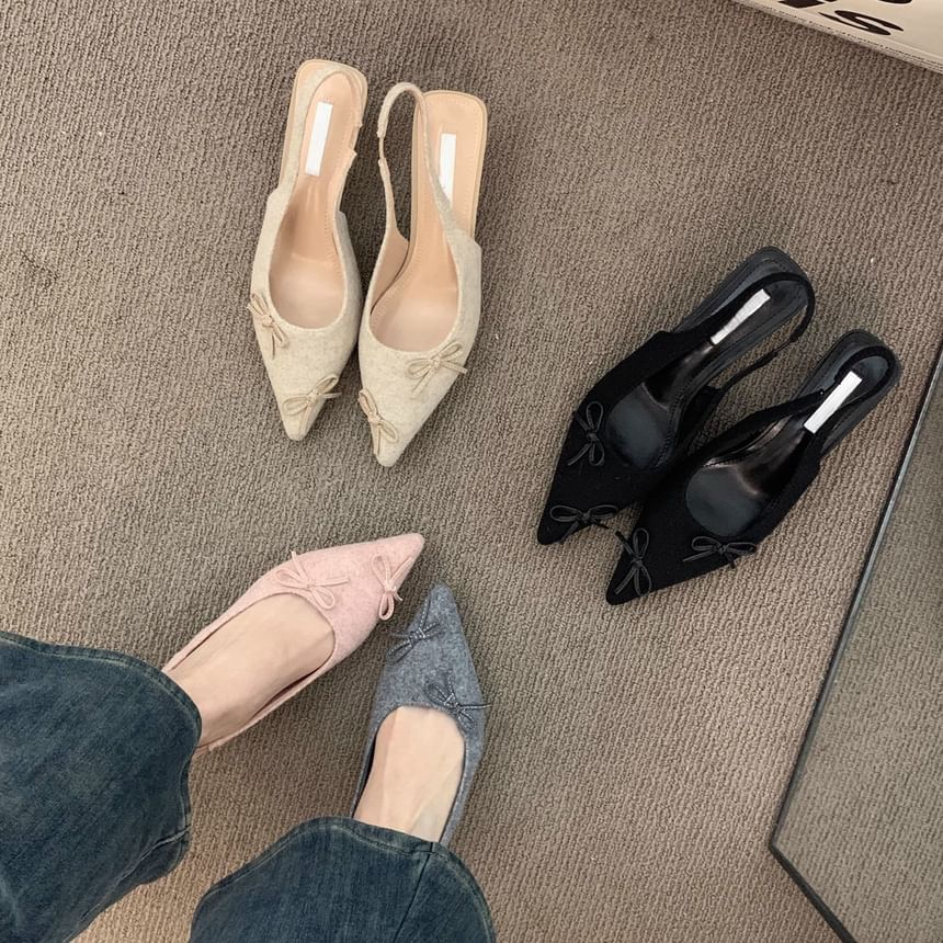 Heel Kitten Slingback Pointy Bow Sandals
