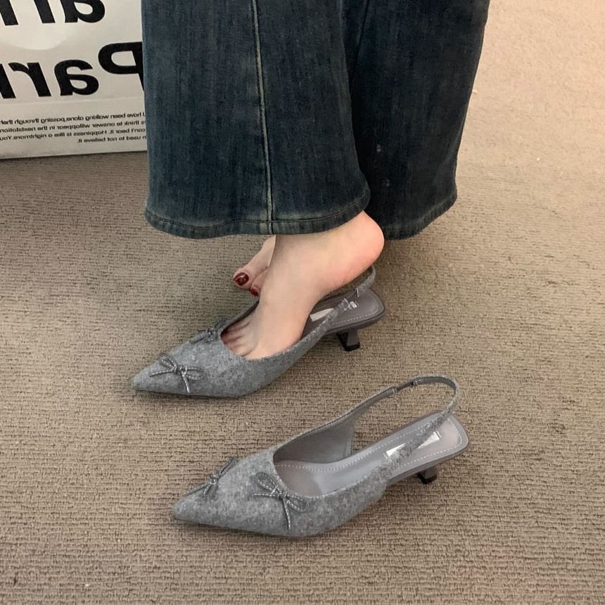 Heel Kitten Slingback Pointy Bow Sandals