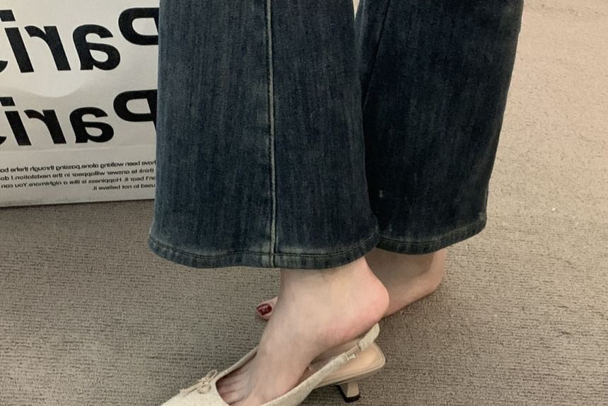 Heel Kitten Slingback Pointy Bow Sandals