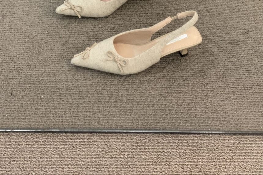 Heel Kitten Slingback Pointy Bow Sandals